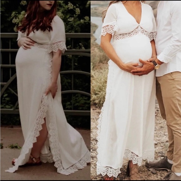White Bohemian Crochet Lace Short Sleeve Maxi Dress 🌿🌿 - Picture 11 of 13